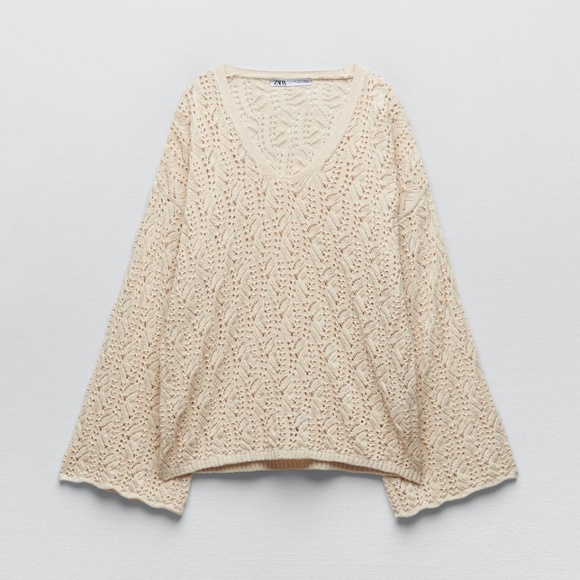 Zara Open Knit Cotton Sweater, size Large, New With Tags! - Picture 2 of 3